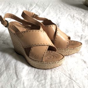 Born tan leather wedge platforms